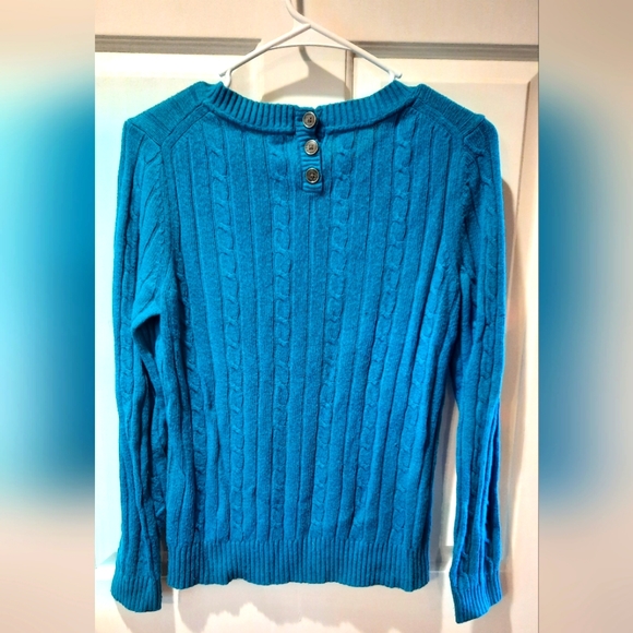 Tommy Hilfiger Sweater Womans Medium Blue Cable Knit Preppy Classic Fitted - Picture 8 of 9